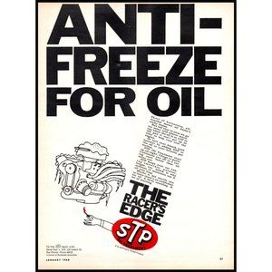 1968 STP Racer's Edge Anti-Freeze For Oil Treatment Vintage Print Ad Wall Art